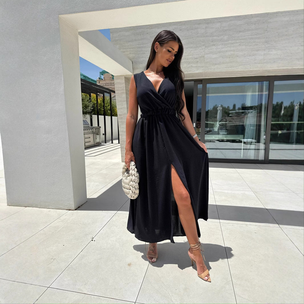Women's Elegant V-Neck Maxi Dress – Bold Flow Design.