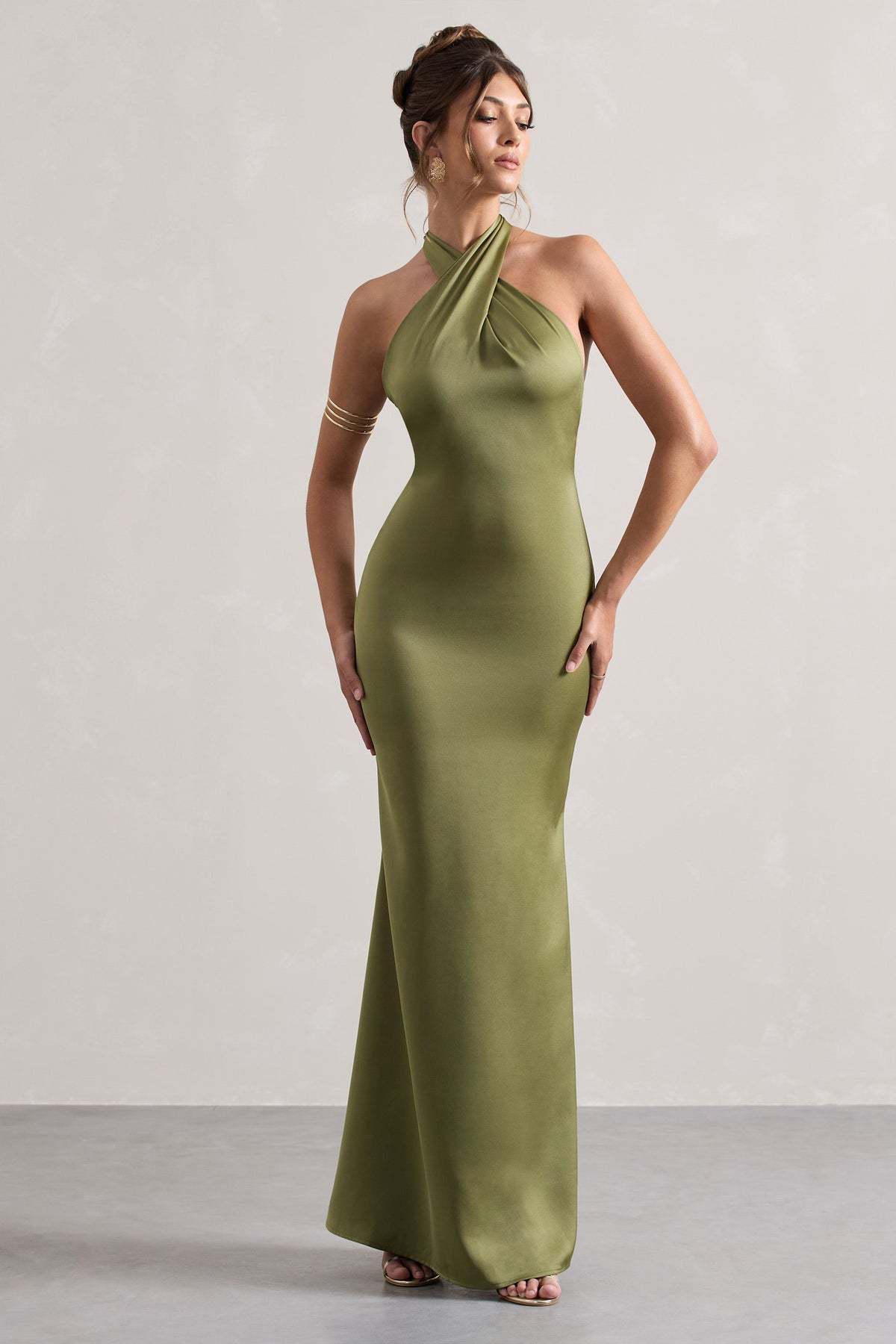 Women's Elegant Halter Neck Satin Evening Gown – Floor-Length
