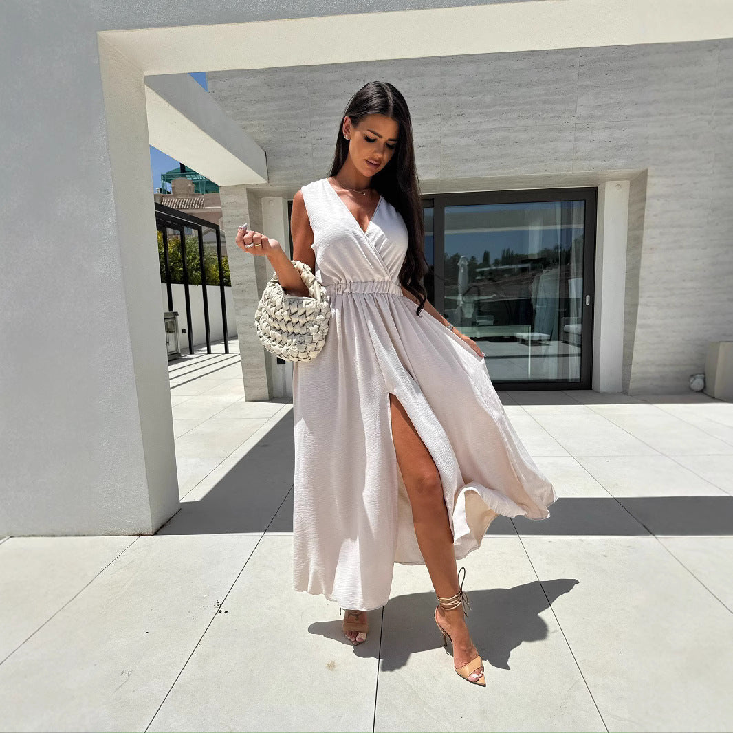 Women's Elegant V-Neck Maxi Dress – Bold Flow Design.