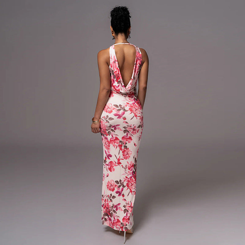 Floral Print Sleeveless Bodycon Midi Dress for Women – Elegant Summer Outfit