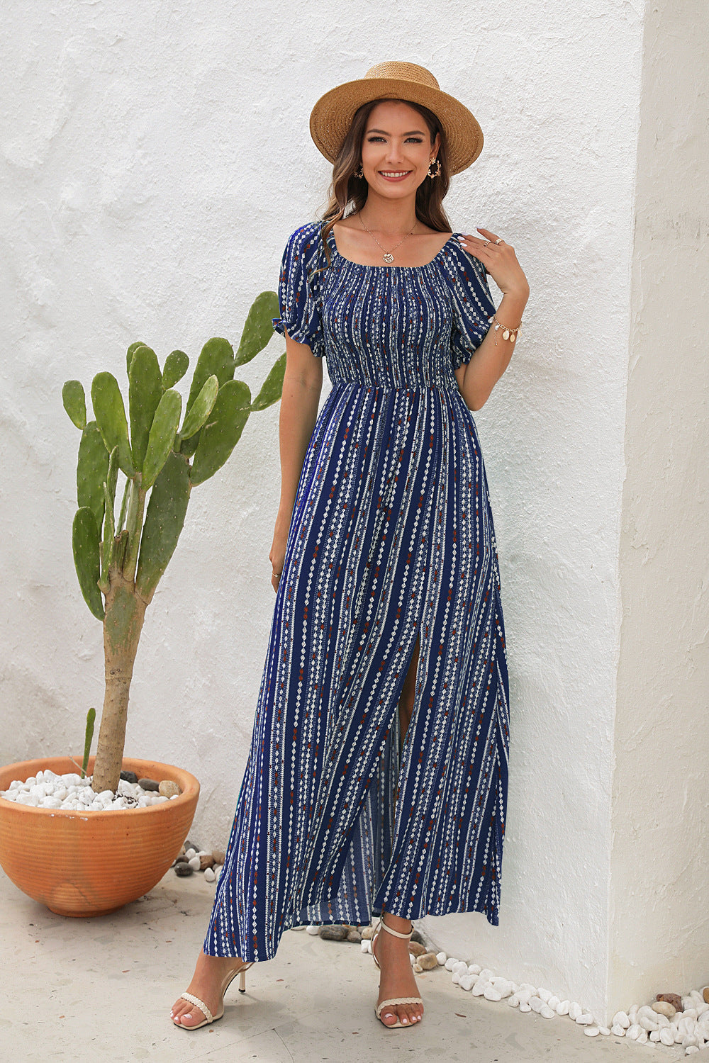 Women's Off-Shoulder Floral Maxi Dress with Side Slit.